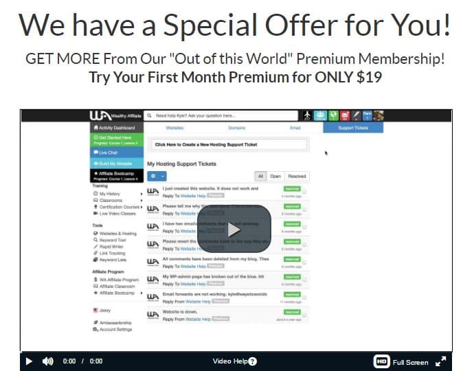 wealthy affiliate premium membership offer