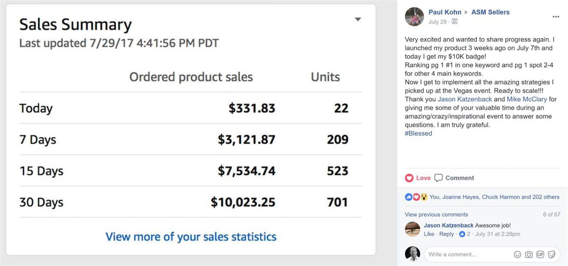 This is an Image Showing the Success Proof of Amazing Selling Machine Students