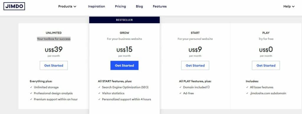 Jimdo Website Builder Pricing