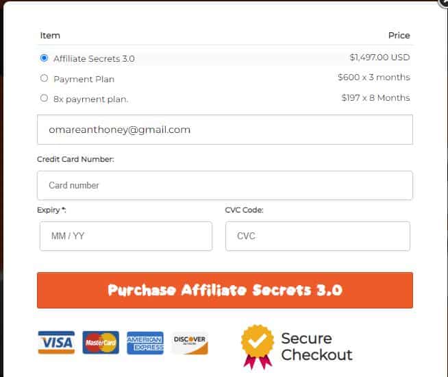 Affiliate Secrets Pricing