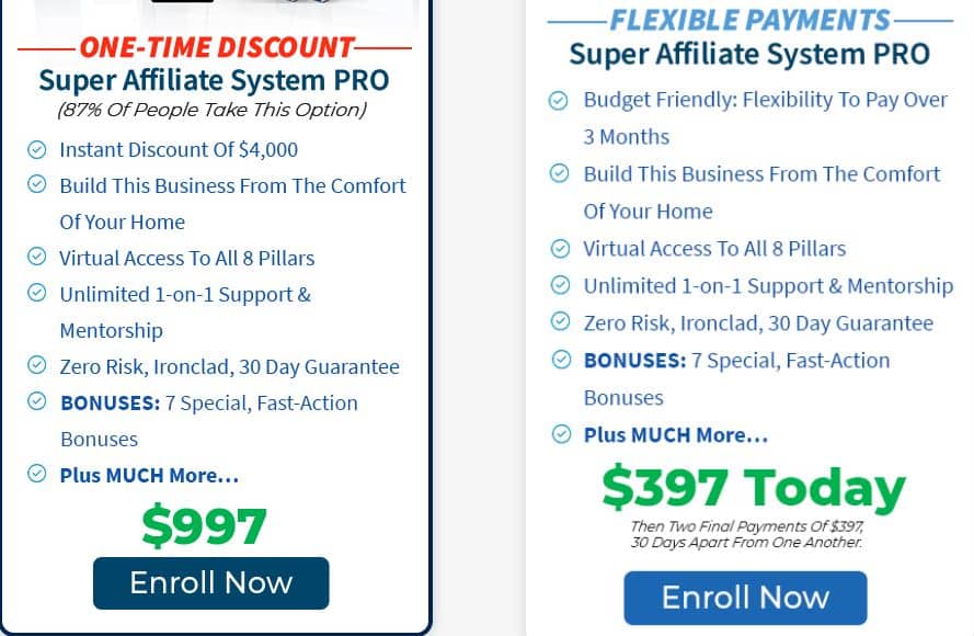 Super Affiliate System Pro Review- Pricing