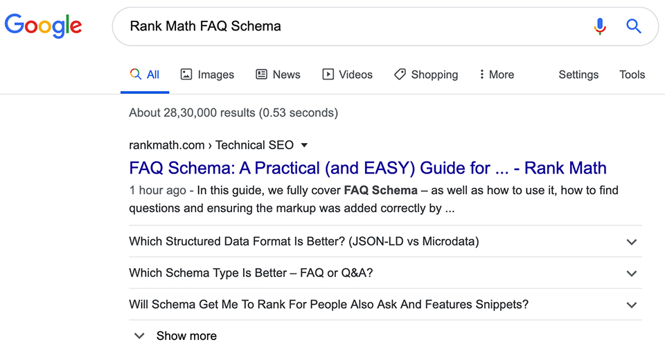 Rank Math FAQ SChema