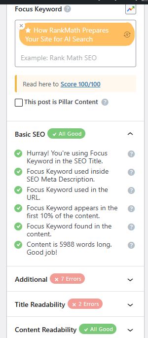 RankMath Focus Keywords