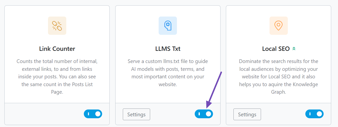 Enable the RankmathLLMS Txt module
