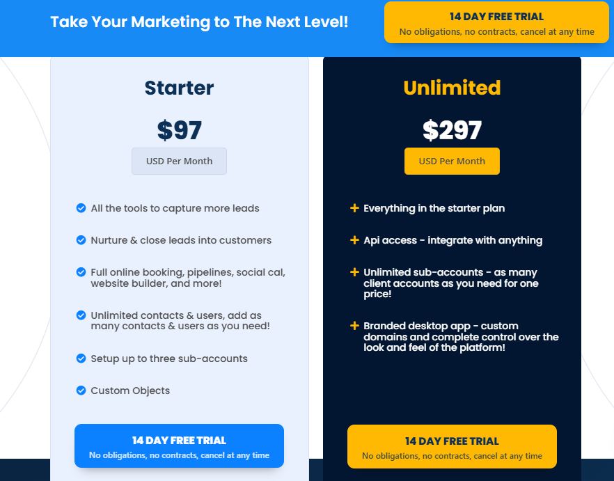 Go High Level Pricing