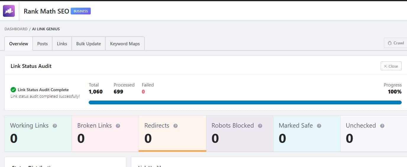 Rank Math AI Link Genius Scanned Pages
