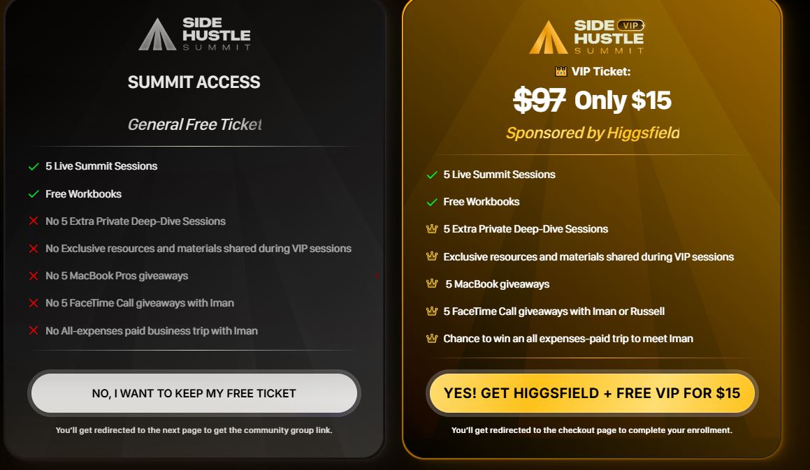 Side-Hustle-Summit-Review-VIP-vs-Free-Ticket